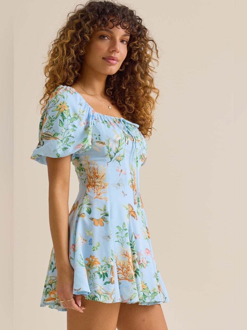 NWT Altar’d State Kaia Floral Mini Dress Puff Sleeve Cottagecore Fit & Flare M